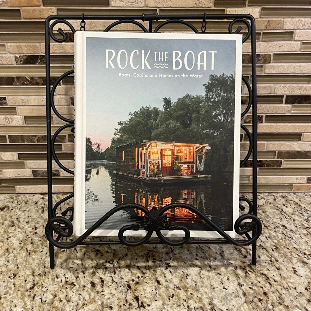 Longaberger Black Wrought Iron Cookbook Stand Scroll Folding Easel Holder 13.5